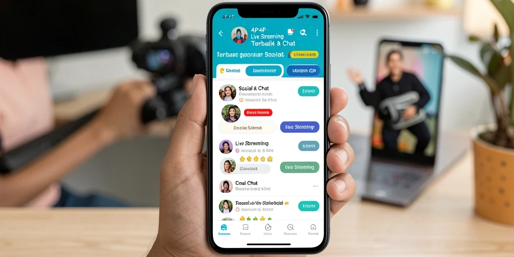 Tangkapan layar utama aplikasi 4P4P menampilkan antarmuka Live Streaming yang menarik.