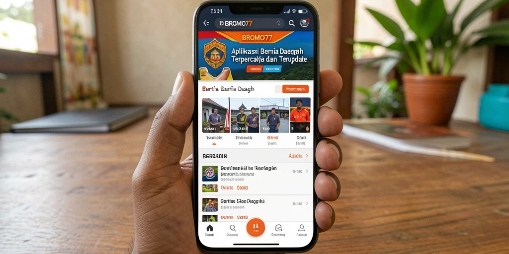 Tampilan antarmuka BROMO77 menunjukkan berbagai kategori berita daerah.