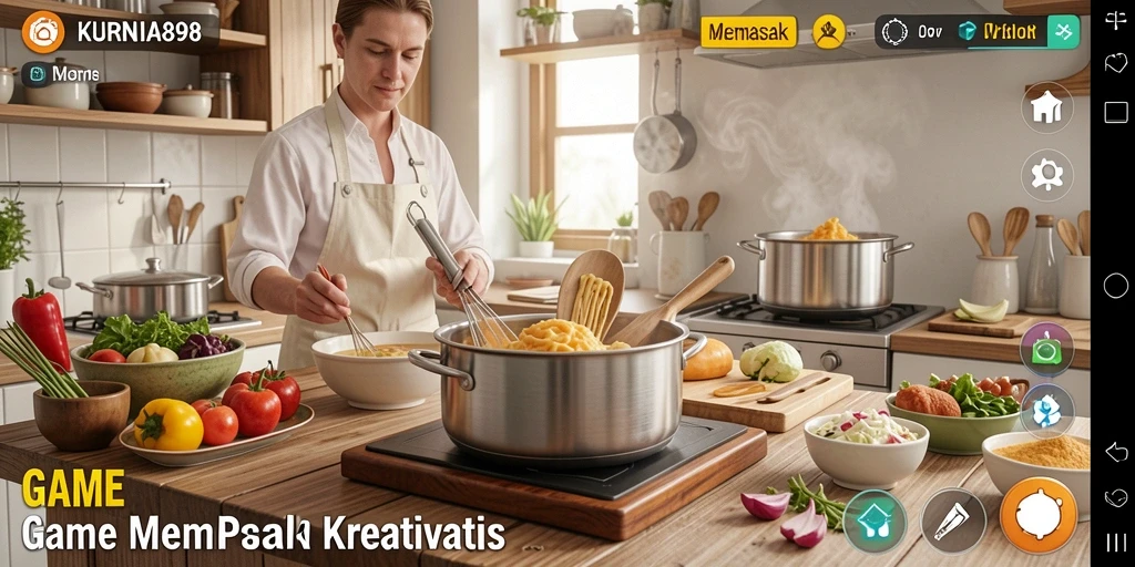Tampilan antarmuka KURNIA898 dengan fungsi memasak yang interaktif.
